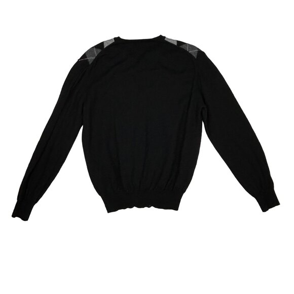 San Marco Sweater Mens M 100% Merino Wool Italy Black Grey Argyle V Neck Jumper - Picture 2 of 12